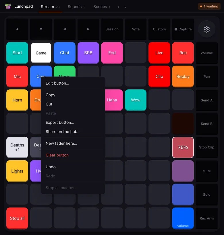 The right-click menu on a pad.