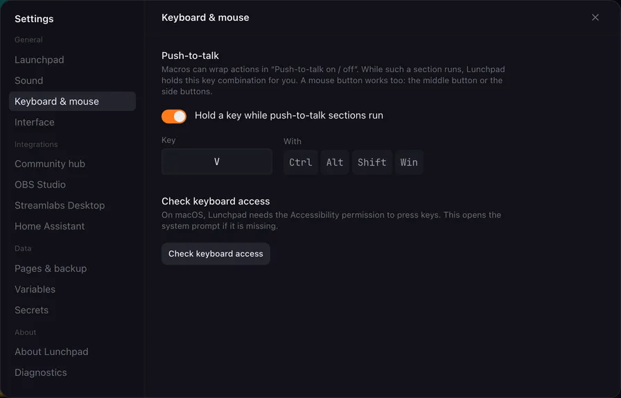 The Keyboard & mouse settings tab.