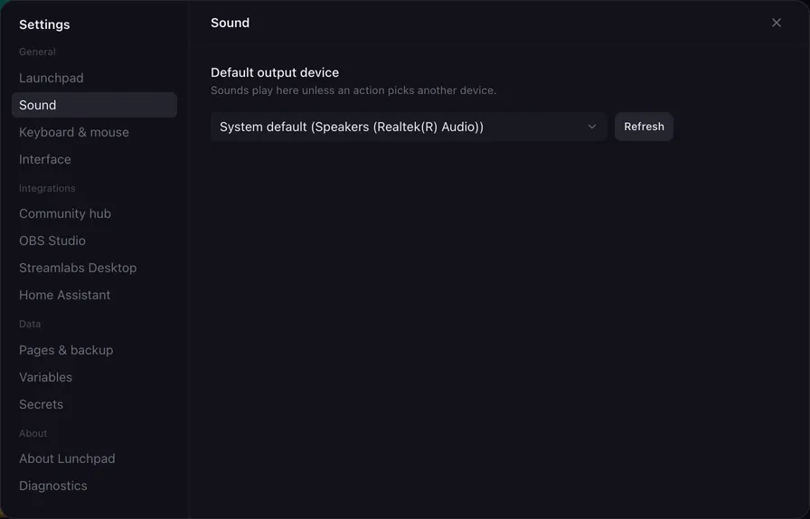 The Sound settings tab.